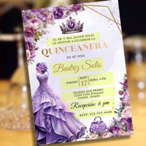 Picture of a personalized quinceañera invitation