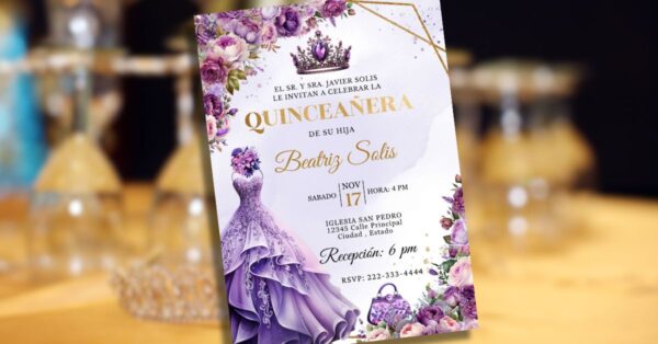 Picture of a personalized quinceañera invitation
