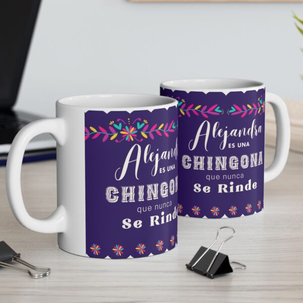 image of personalized mug, both sides of mugs with spanish words, explicit