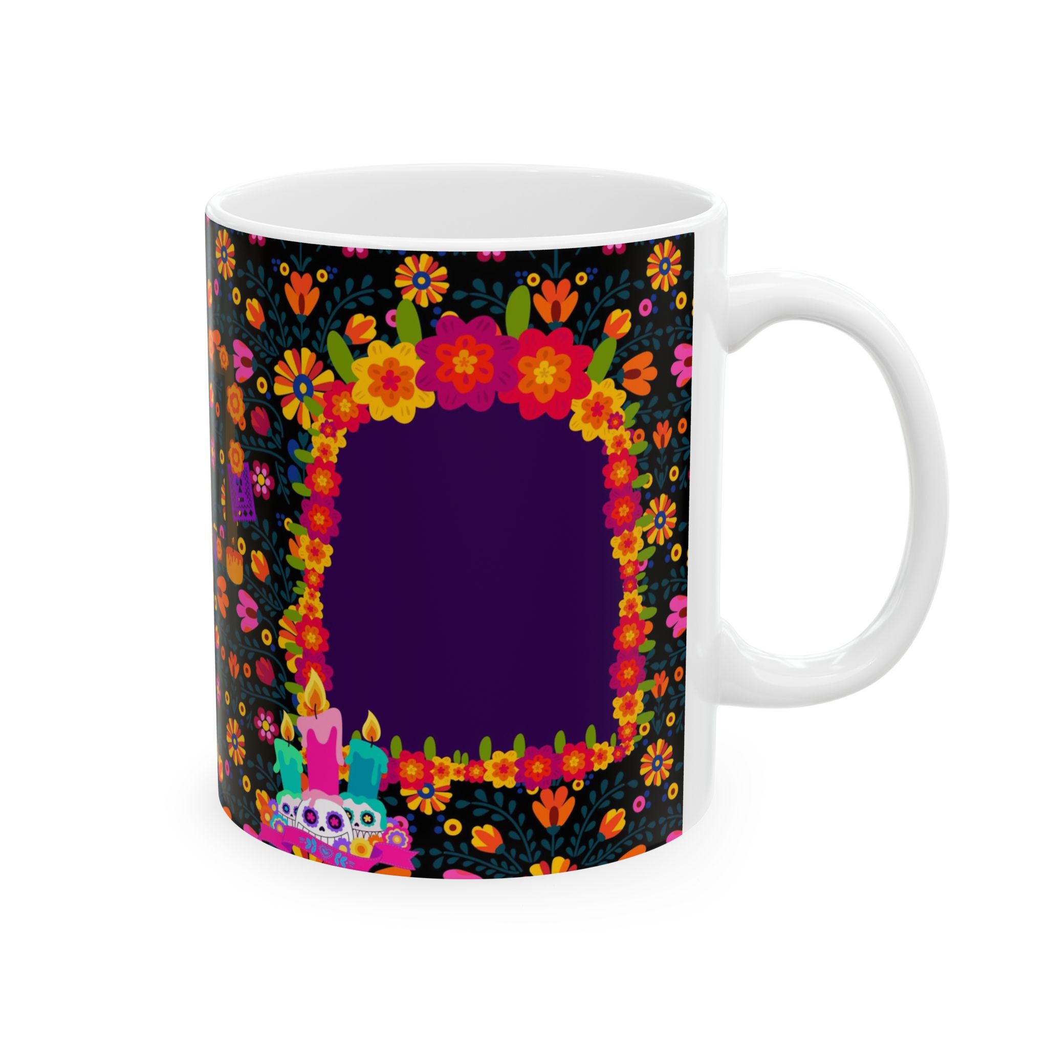Personalized Vibrant Day of the Dead Ceramic Mug - Colorful Sugar Skull Design (11oz & 15oz) - Image 2