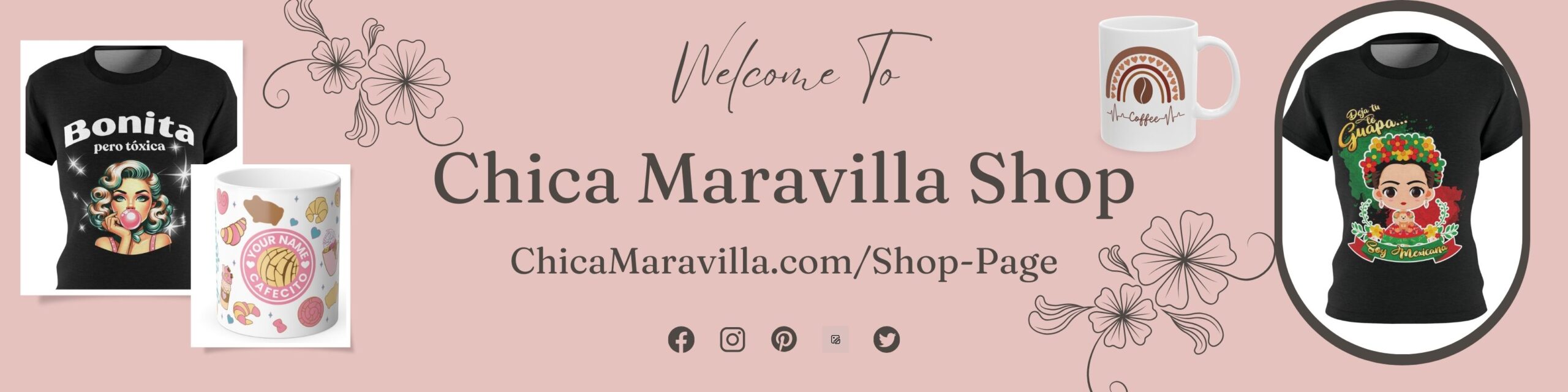 banner of the online shop for Chica Maravilla with images of products