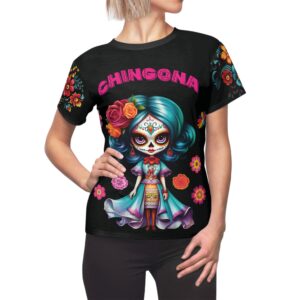 Chingona Sugar Skull Floral T-Shirt | Día de los Muertos Inspired Latina Statement Tee | Bold Mujer Poderosa Shirt | Cute Mexican Art Top