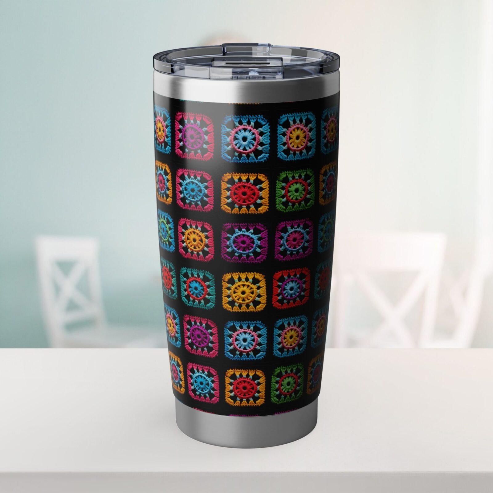 Granny Square Collection — Colorful Crochet Granny Square Pattern, 20oz Tumbler , Stainless Travel Mug - Image 2
