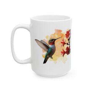 Floral Hummingbird Ceramic Mug – Red Blossoms Coffee Cup (11oz, 15oz)