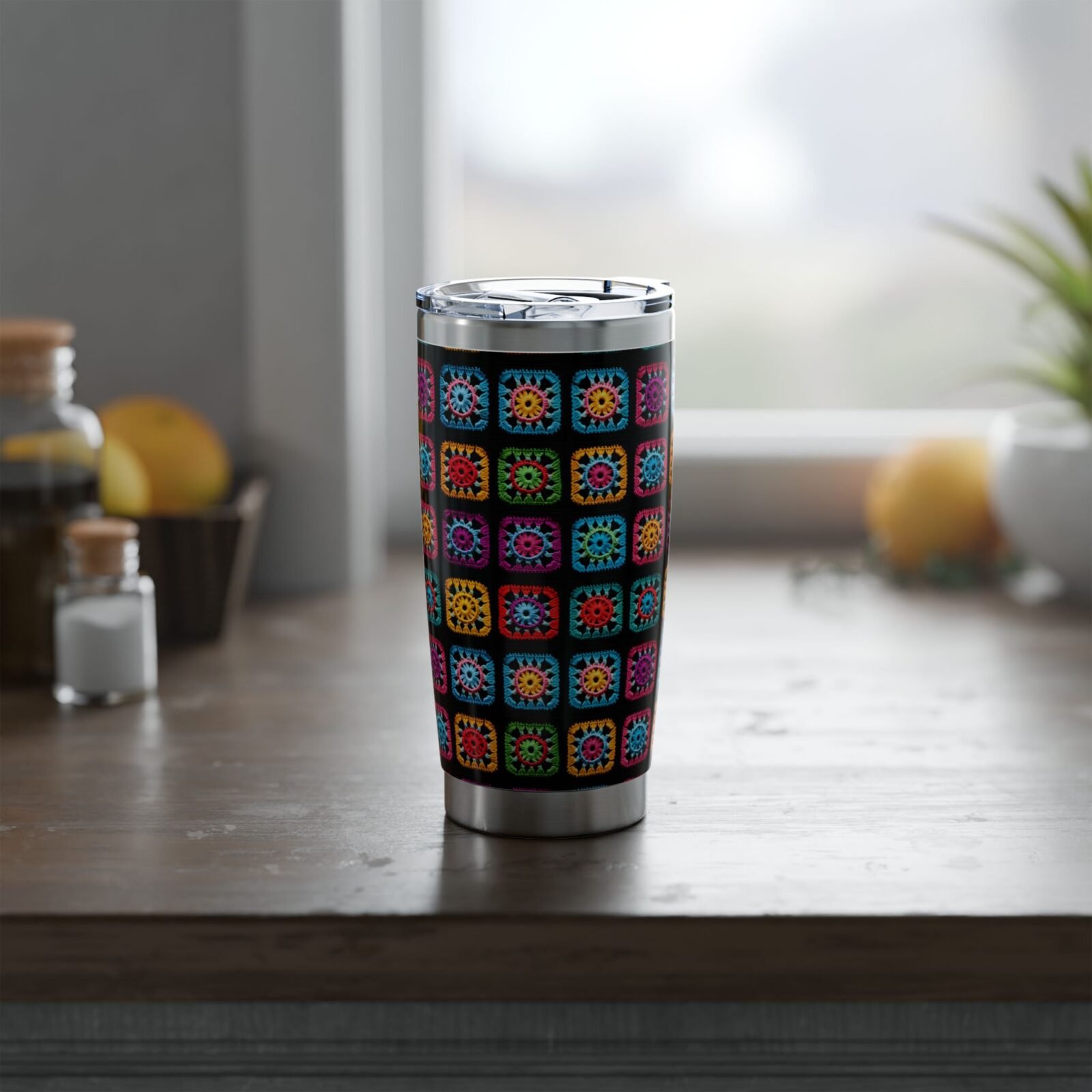 Granny Square Collection — Colorful Crochet Granny Square Pattern, 20oz Tumbler , Stainless Travel Mug - Image 3